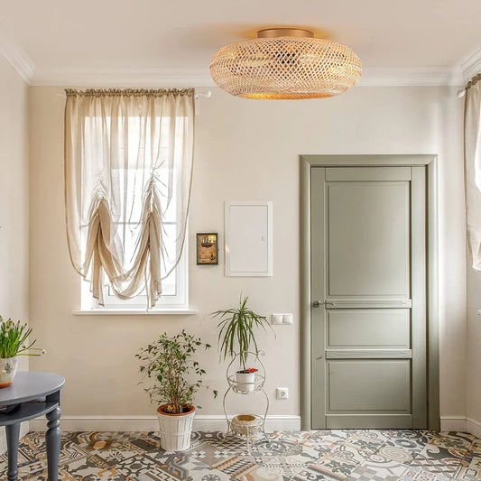 Image Bamboe plafondventilator met licht